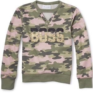 NWT Green Pink Camo Flip Sequin Boss Graphic Sweatshirt XS XSmall 4